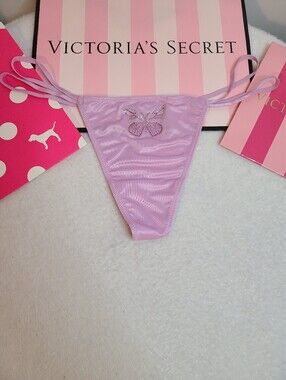Victoria's Secret Silky Satin Strappy Butterfly Bling V-string Thong Panty M